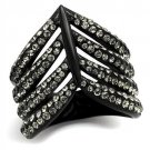 TK2097 - IP Black(Ion Plating) Stainless Steel Ring with Top Grade Crystal in Black Diamond
