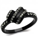TK2100 - IP Black(Ion Plating) Stainless Steel Ring with Top Grade Crystal in Black Diamond