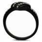 TK2100 - IP Black(Ion Plating) Stainless Steel Ring with Top Grade Crystal in Black Diamond