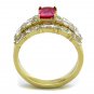 TK2134 - IP Gold(Ion Plating) Stainless Steel Ring with AAA Grade CZ in Ruby