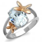 TK2135 - Two-Tone IP Rose Gold Stainless Steel Ring with AAA Grade CZ in Clear
