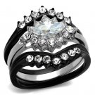 TK2188 - Two-Tone IP Black Stainless Steel Ring with AAA Grade CZ in Clear