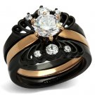 TK2189 - IP Rose Gold+ IP Black (Ion Plating) Stainless Steel Ring with AAA Grade CZ in Clear
