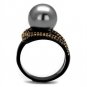 TK2350 - IP Black(Ion Plating) Stainless Steel Ring with Synthetic Pearl in Gray