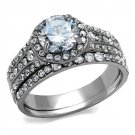 TK2476 - High polished (no plating) Stainless Steel Ring with AAA Grade CZ in Clear