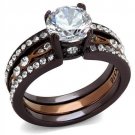 TK2560 - IP Dark Brown (IP coffee) & IP light Coffee Stainless Steel Ring with AAA Grade CZ in Clear