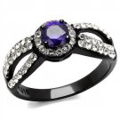 TK2653 - Two-Tone IP Black (Ion Plating) Stainless Steel Ring with AAA Grade CZ in Tanzanite