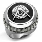 TK2666 - High polished (no plating) Stainless Steel Ring with Top Grade Crystal in Jet