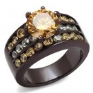 TK2681 - IP Dark Brown (IP coffee) Stainless Steel Ring with AAA Grade CZ in Champagne