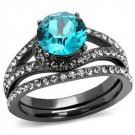 TK2744 - IP Light Black (IP Gun) Stainless Steel Ring with Top Grade Crystal in Blue Zircon