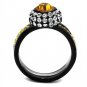 TK2783 - Two-Tone IP Black (Ion Plating) Stainless Steel Ring with Top Grade Crystal in Topaz