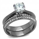 TK2797 - IP Light Black (IP Gun) Stainless Steel Ring with AAA Grade CZ in Clear