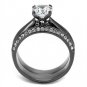 TK2797 - IP Light Black (IP Gun) Stainless Steel Ring with AAA Grade CZ in Clear