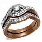 TK2953 - Two Tone IP Light Brown (IP Light coffee) Stainless Steel Ring with AAA Grade CZ in Clear