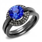 TK2969 - IP Light Black (IP Gun) Stainless Steel Ring with Top Grade Crystal in Sapphire