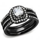 TK3048 - IP Black(Ion Plating) Stainless Steel Ring with AAA Grade CZ in Clear