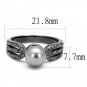 TK3170 - IP Light Black (IP Gun) Stainless Steel Ring with Synthetic Pearl in Gray