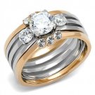 TK3212 - Two-Tone IP Rose Gold Stainless Steel Ring with AAA Grade CZ in Clear