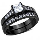 TK3555 - IP Black(Ion Plating) Stainless Steel Ring with AAA Grade CZ in Clear