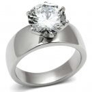 TK520 - High polished (no plating) Stainless Steel Ring with AAA Grade CZ in Clear