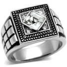 TK589 - High polished (no plating) Stainless Steel Ring with Top Grade Crystal in Clear