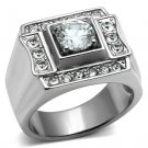 TK593 - High polished (no plating) Stainless Steel Ring with AAA Grade CZ in Clear