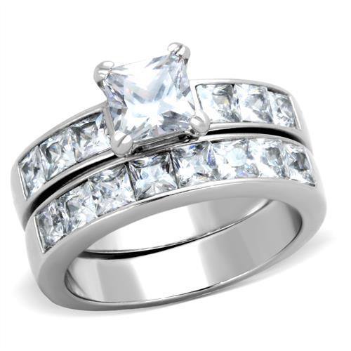 TK61206 - High polished (no plating) Stainless Steel Ring with AAA Grade CZ in Clear
