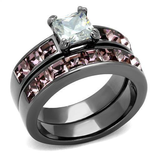 TK61206LJ - IP Light Black (IP Gun) Stainless Steel Ring with AAA Grade CZ in Clear