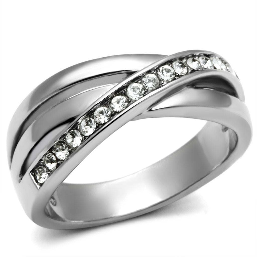 TK626 - High polished (no plating) Stainless Steel Ring with Top Grade Crystal in Clear