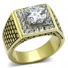 TK735 - Two-Tone IP Gold (Ion Plating) Stainless Steel Ring with AAA Grade CZ in Clear