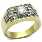 TK737 - Two-Tone IP Gold (Ion Plating) Stainless Steel Ring with AAA Grade CZ in Clear