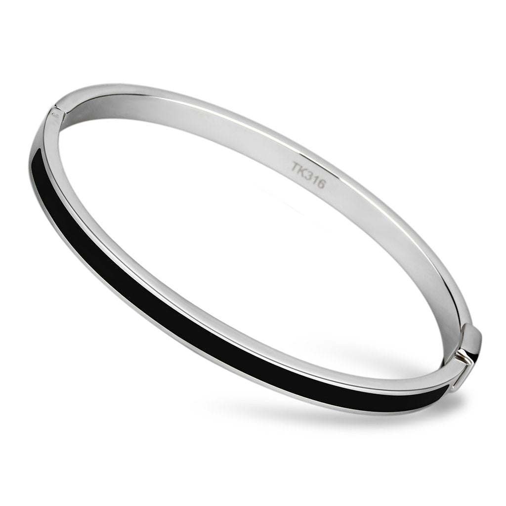 TK741 - High polished (no plating) Stainless Steel Bangle with Epoxy in Jet Default Title