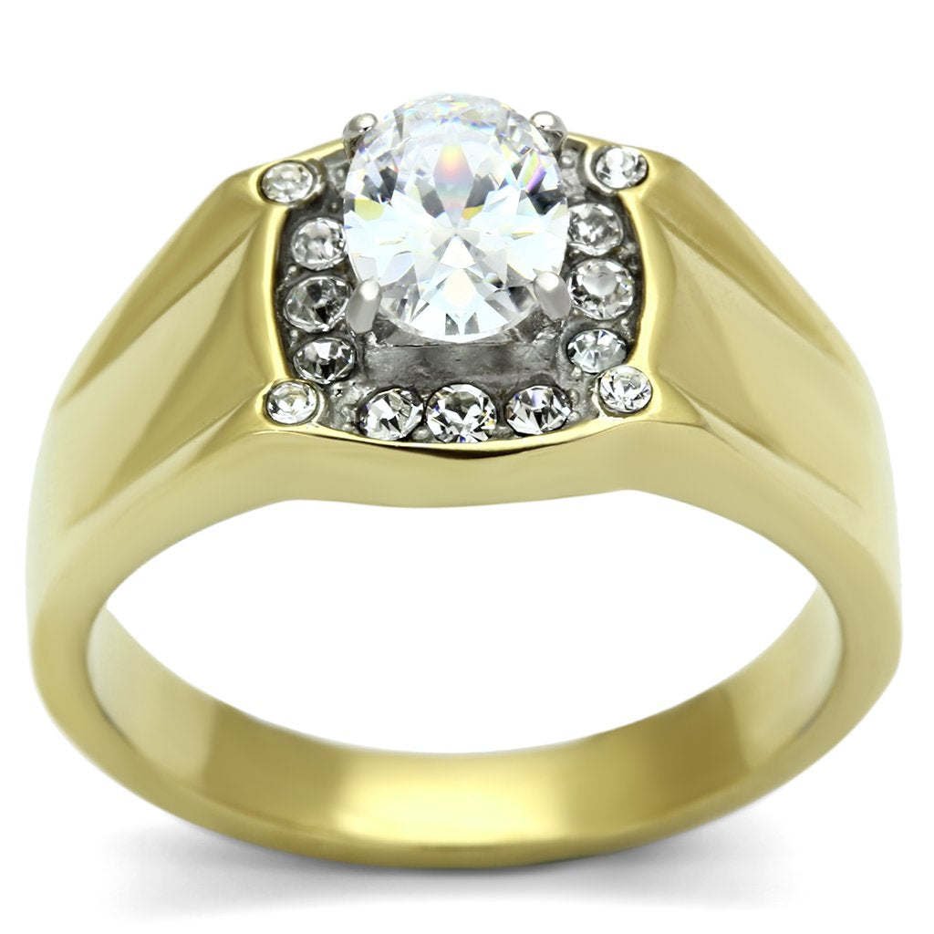 TK758 - Two-Tone IP Gold (Ion Plating) Stainless Steel Ring with AAA Grade CZ in Clear