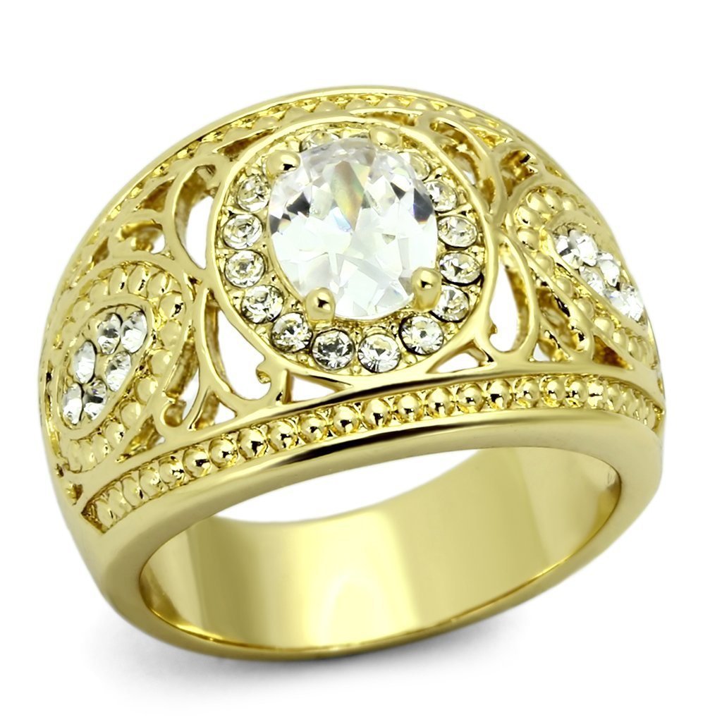 TK868 - IP Gold(Ion Plating) Stainless Steel Ring with AAA Grade CZ in Clear