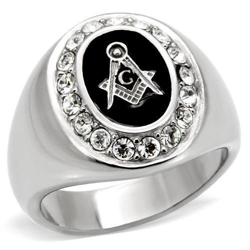 TK8X023 - High polished (no plating) Stainless Steel Ring with Top Grade Crystal in Clear