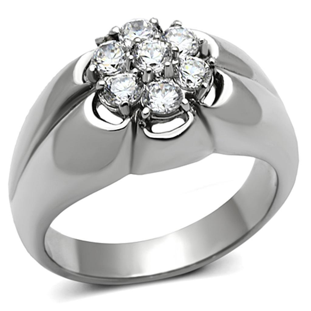 TK944 - High polished (no plating) Stainless Steel Ring with AAA Grade CZ in Clear