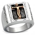 TK951 - Two-Tone IP Rose Gold Stainless Steel Ring with AAA Grade CZ in Clear