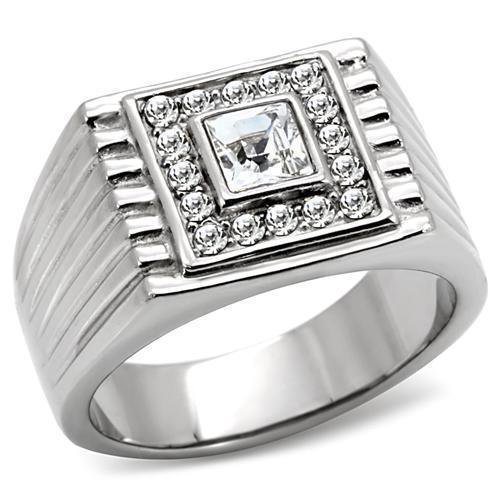 TK95312 - High polished (no plating) Stainless Steel Ring with Top Grade Crystal in Clear