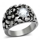 TK958 - High polished (no plating) Stainless Steel Ring with AAA Grade CZ in Clear
