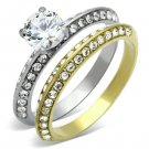 TK967 - Two-Tone IP Gold (Ion Plating) Stainless Steel Ring with AAA Grade CZ in Clear