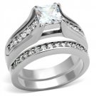 TK969 - High polished (no plating) Stainless Steel Ring with AAA Grade CZ in Clear