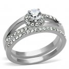 TK971 - High polished (no plating) Stainless Steel Ring with AAA Grade CZ in Clear