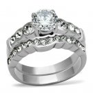 TK974 - High polished (no plating) Stainless Steel Ring with AAA Grade CZ in Clear