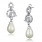 TS480 - Rhodium 925 Sterling Silver Earrings with Synthetic Pearl in Citrine Yellow Default Title