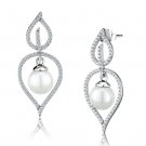 TS510 - Rhodium 925 Sterling Silver Earrings with Semi-Precious Glass Bead in White Default Title