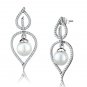 TS510 - Rhodium 925 Sterling Silver Earrings with Semi-Precious Glass Bead in White Default Title