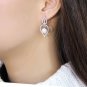 TS510 - Rhodium 925 Sterling Silver Earrings with Semi-Precious Glass Bead in White Default Title