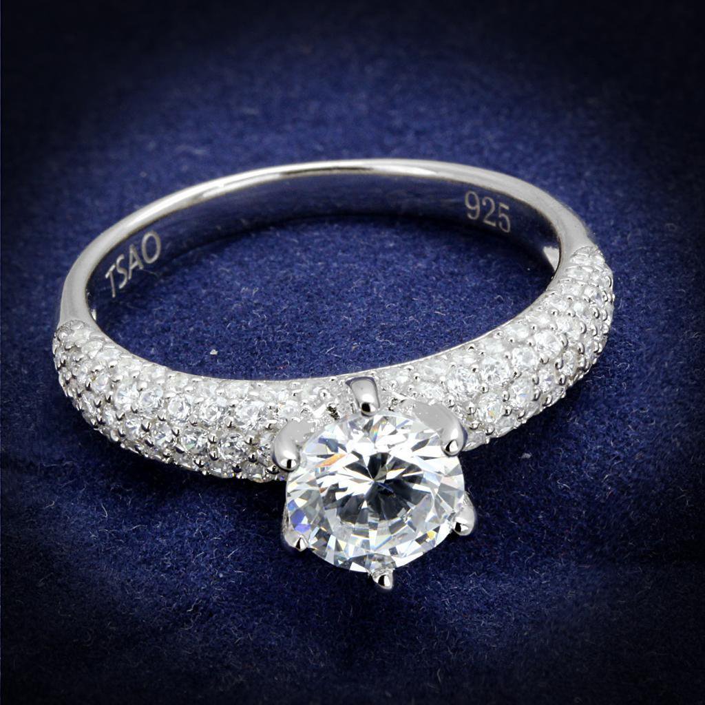 TS521 - Rhodium 925 Sterling Silver Ring with AAA Grade CZ in Clear