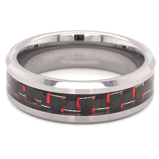 Tungsten Black & Red Pattern Center Ring - TGR1000