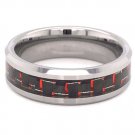 Tungsten Black & Red Pattern Center Ring - TGR1000